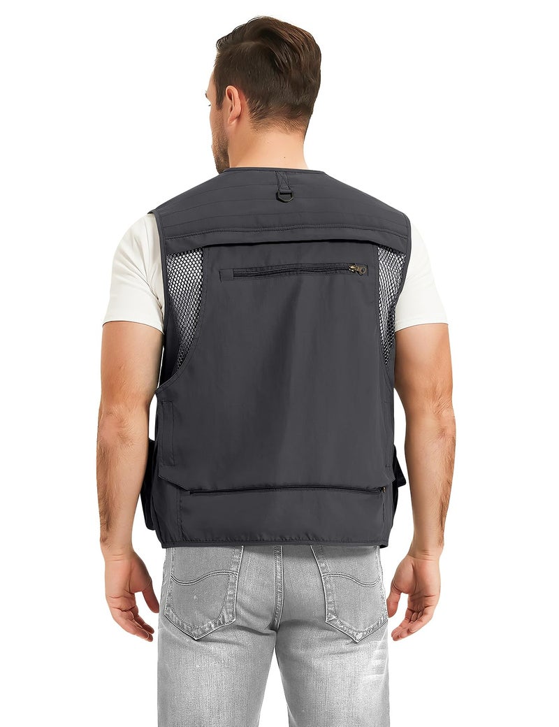 PEHMEA Men's Fishing Vest Utility Detachable Summer Vests with Pockets for Safari Travel Outdoor Work Photo Cargo Fly(Grey-S) - Image 5